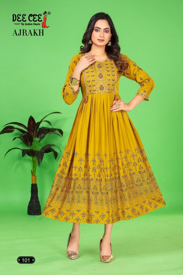 Deecee Ajrakh Rayon Printed Long Kurti Collection